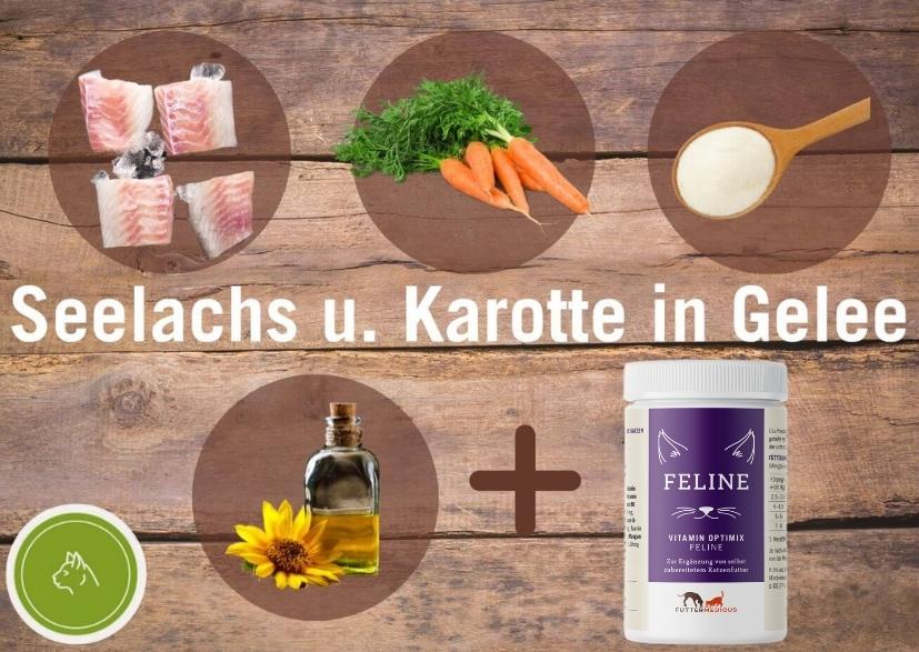 Seelachs und Karotten in Gelee mit Sonnenblumenöl und Vitamin Optimix Feline